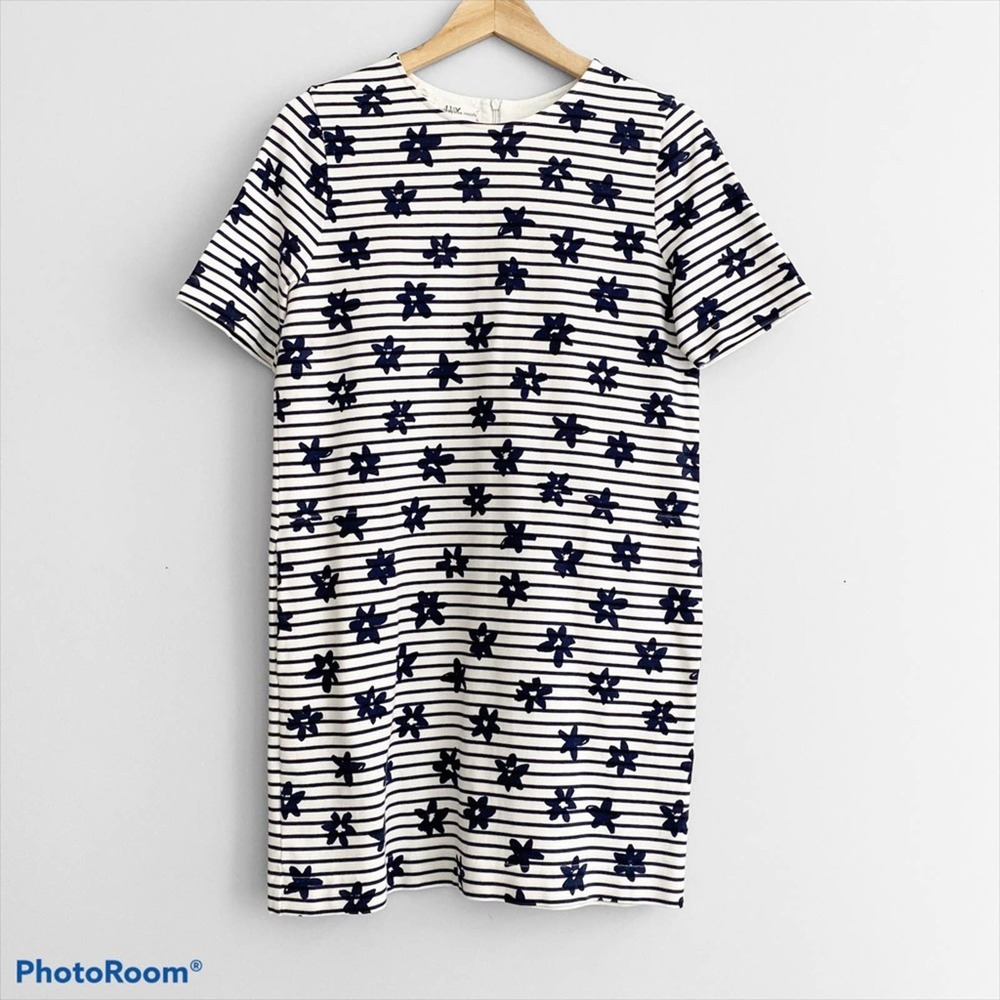 Chinti & Parker White Navy Stripe Floral Dress XS